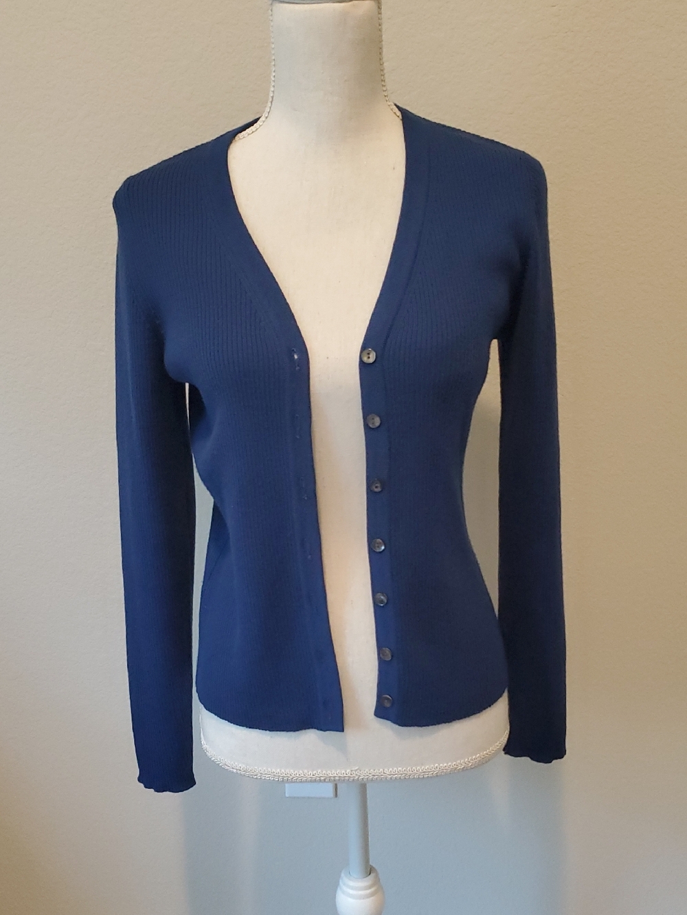 Kate Hill Navy 100% Merino Wool Cardigan